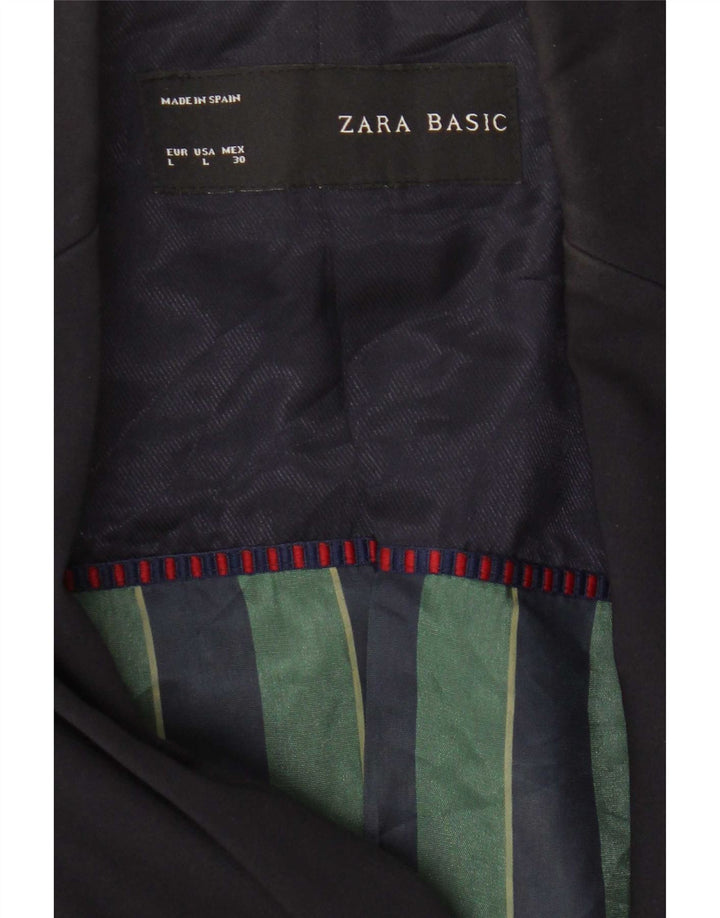 Jaqueta blazer feminina Zara com 1 botão Reino Unido 14 grande poliéster azul marinho