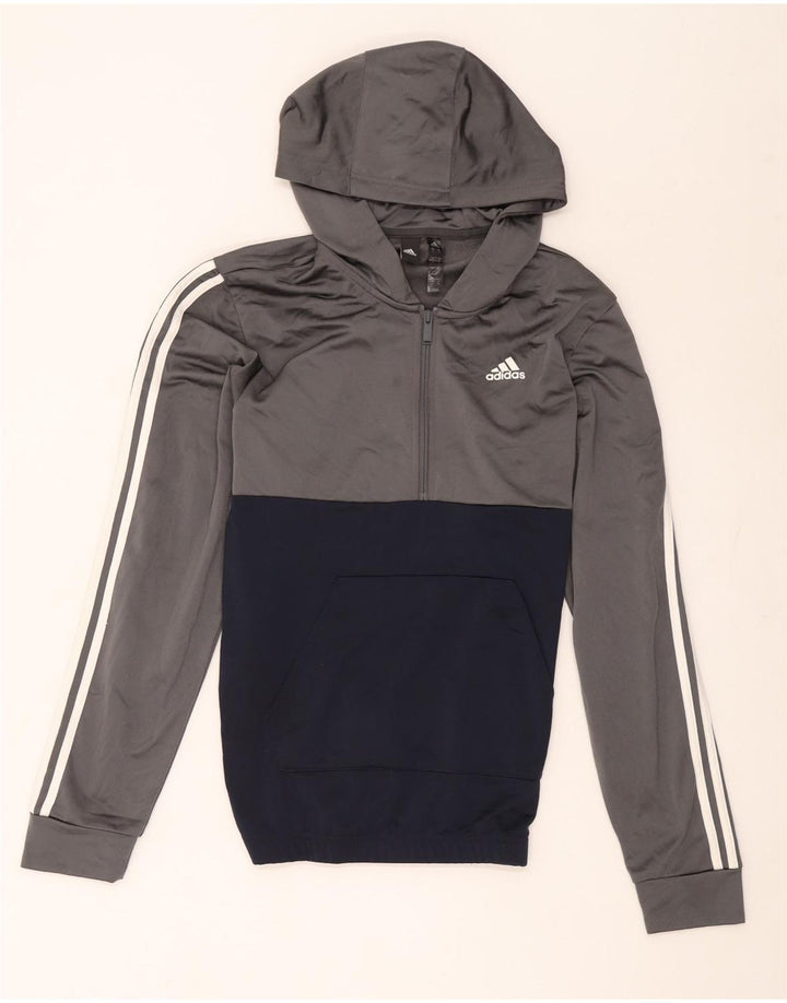 Adidas Mens Hoodie Jumper Pequeno Cinza Colorblock Poliéster