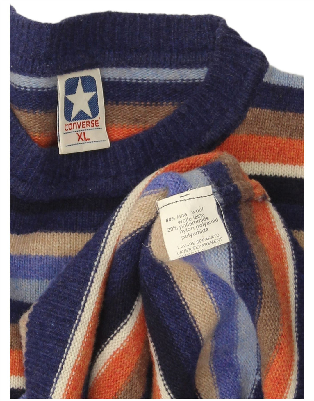 Suéter masculino CONVERSE com gola redonda XL de lã listrada multicolorida