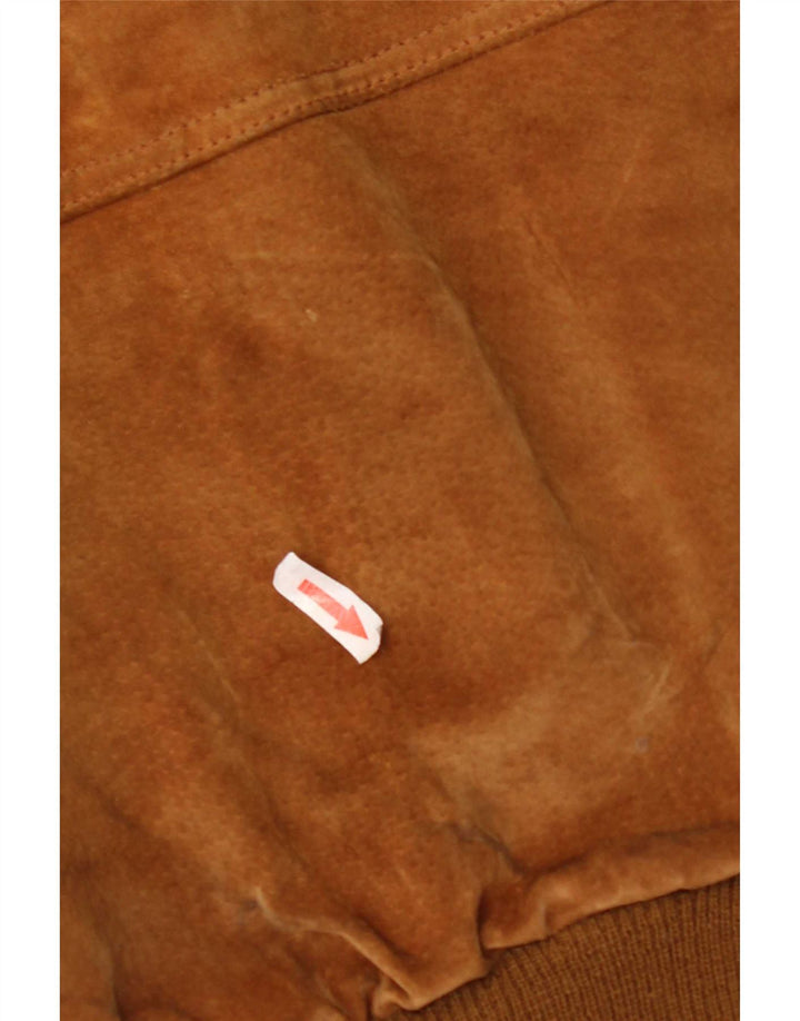 Jaqueta bomber de camurça masculina vintage, poliéster marrom grande Reino Unido 40