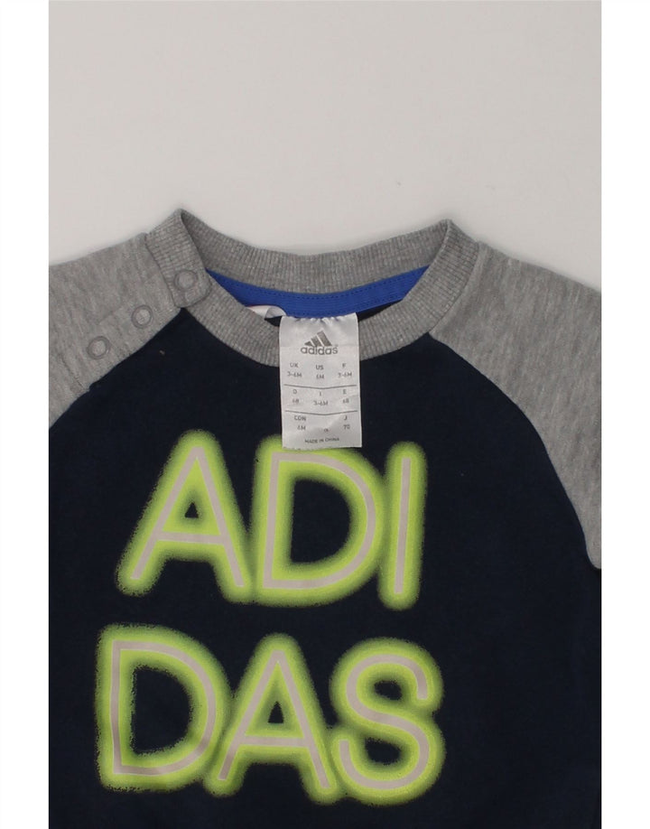 ADIDAS Baby Boys Graphic Sweatshirt Jumper 3-6 Months Navy Blue | Vintage Adidas | Thrift | Second-Hand Adidas | Used Clothing | Messina Hembry 