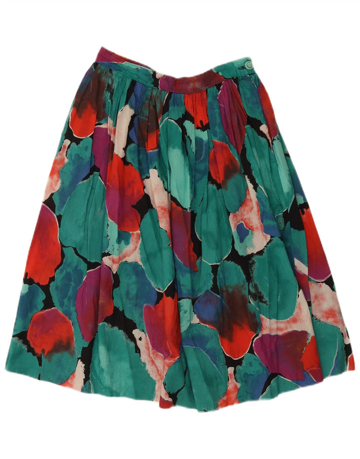 Saia plissada feminina vintage com padrão abstrato W26 pequena multicolorida
