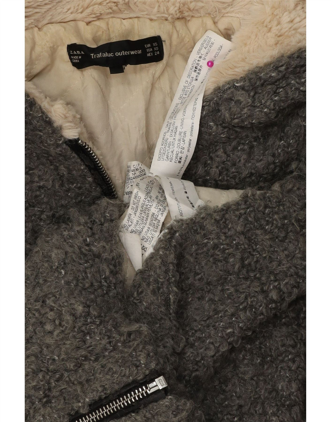 Zara Womens Hooded Oversized Bomber Jacket UK 6 XS Cinza Poliéster