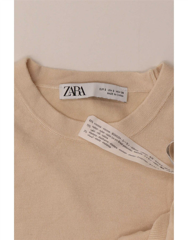 Suéter feminino Zara com gola redonda e viscose pequena bege
