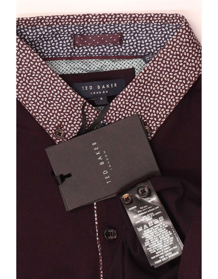 Camisa polo masculina Ted Baker tamanho 4 grande algodão manchado marrom