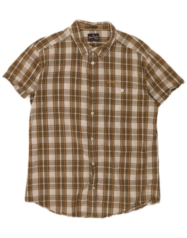 Wrangler Camisa masculina de manga curta regular fit grande algodão xadrez marrom