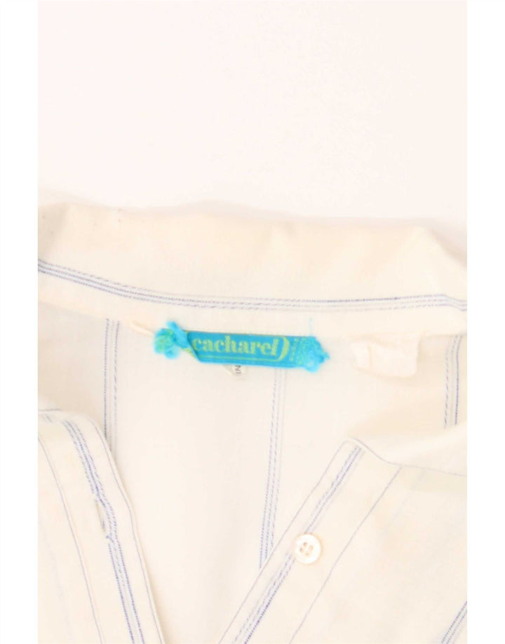 Pulôver feminino de manga curta Cacharel UK 12 listrado branco médio