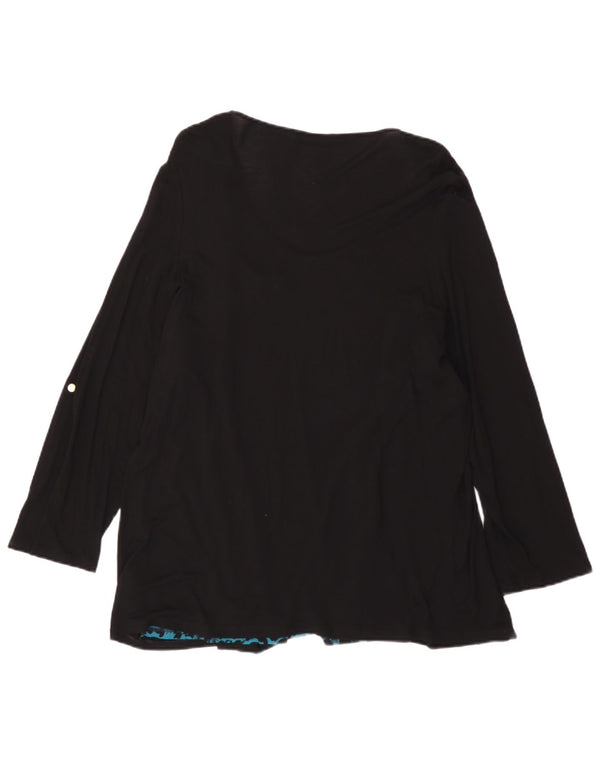 Blusa feminina Marks & Spencer manga 3/4 Reino Unido 24 4XL preta estampa animal