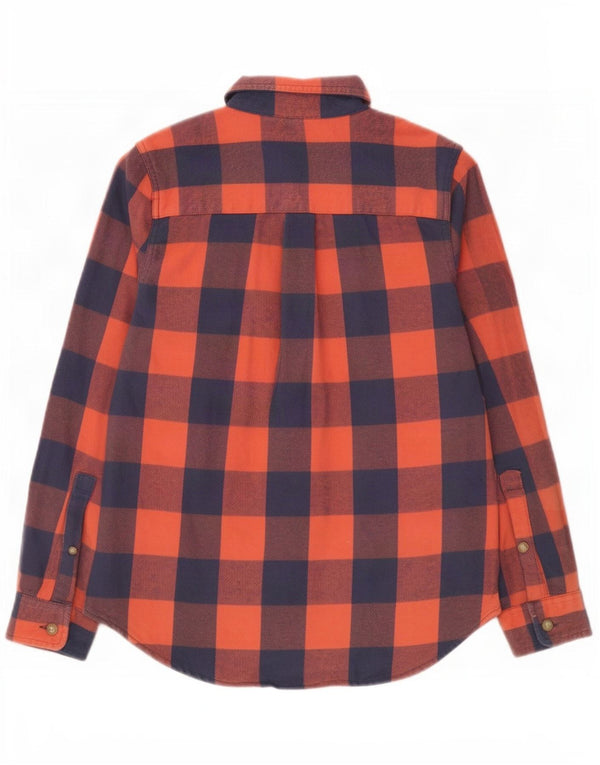 Camisa feminina de flanela grande L.L.Bean Reino Unido 6 XS laranja algodão guingão