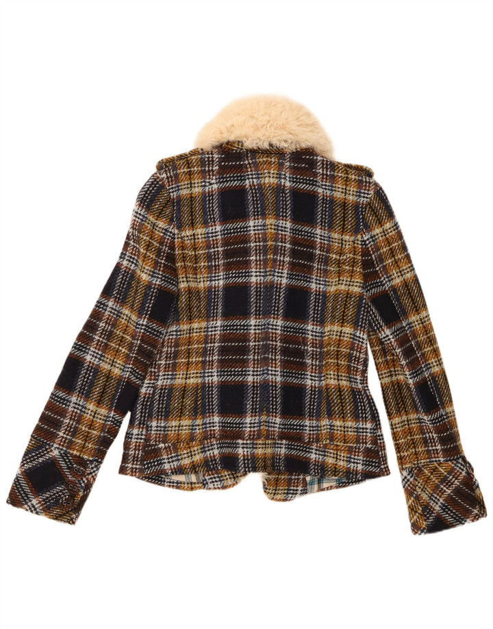 Jaqueta blazer feminina Drykorn com 4 botões Reino Unido 8 pequena xadrez multicolorida