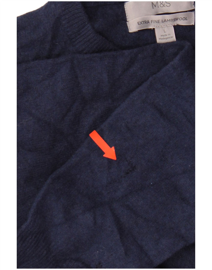 Suéter feminino Marks & Spencer com gola redonda Reino Unido 16 grande lã de cordeiro azul