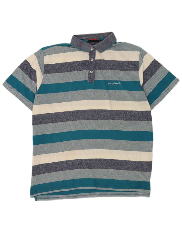 Camisa polo masculina Pierre Cardin Regular Fit 3XL de algodão listrado multicolorido