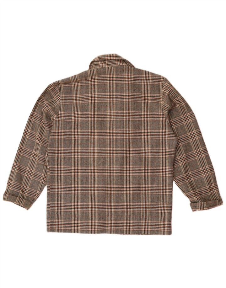 Camisa feminina vintage com zíper completo Reino Unido 16 grande xadrez cinza