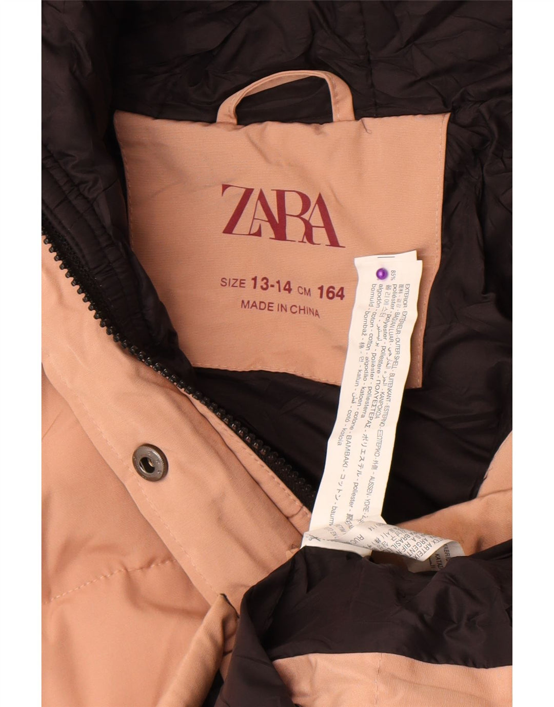 Zara Jaqueta acolchoada com capuz para meninas 13-14 anos poliéster rosa
