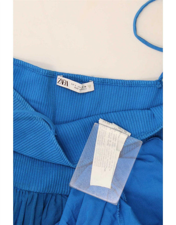 Vestido de verão feminino Zara UK 14 grande algodão azul