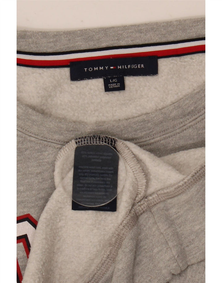 Tommy Hilfiger moletom feminino gráfico oversized jumper UK 16 grande cinza