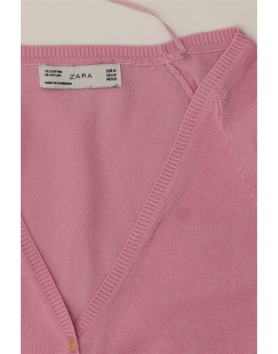 Suéter cardigã feminino Zara Reino Unido 12 algodão rosa médio