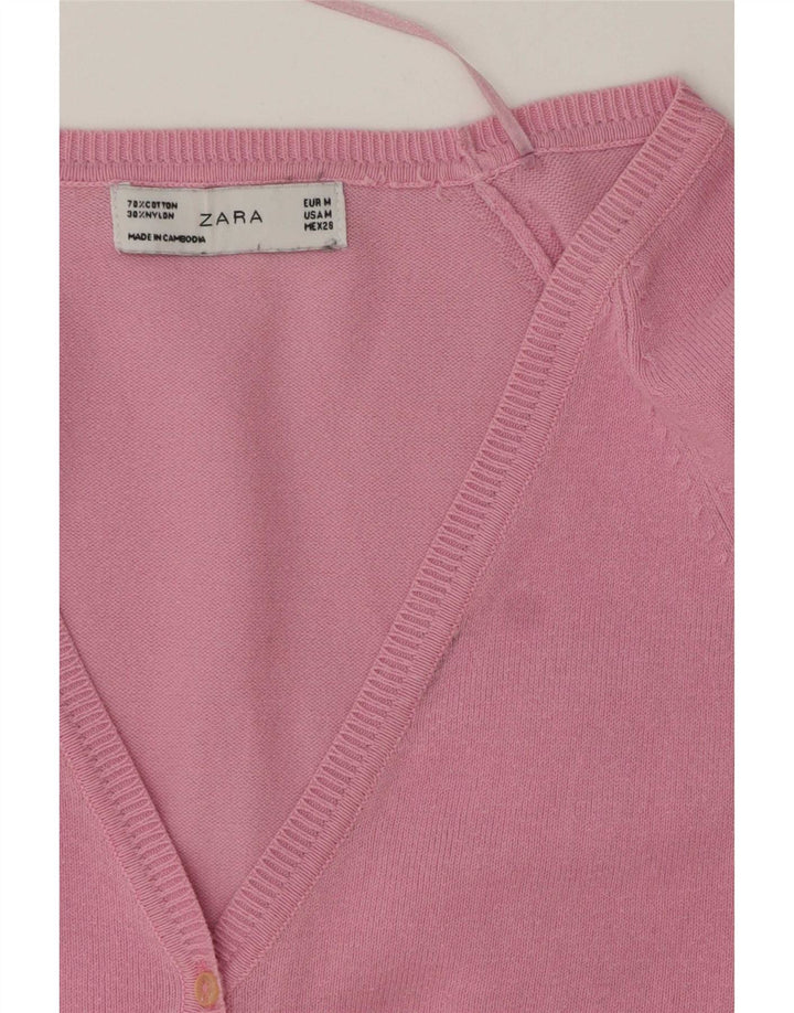 Suéter cardigã feminino Zara Reino Unido 12 algodão rosa médio