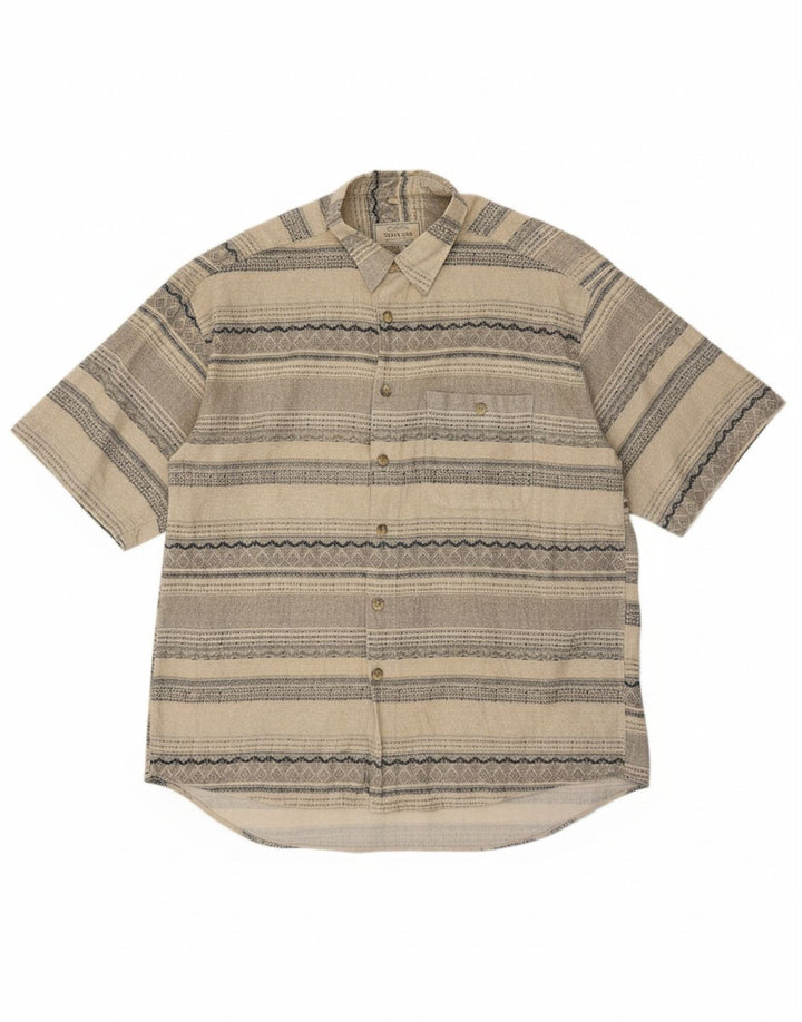 ANDRE LEON Camisa masculina de manga curta 2XL listrada bege