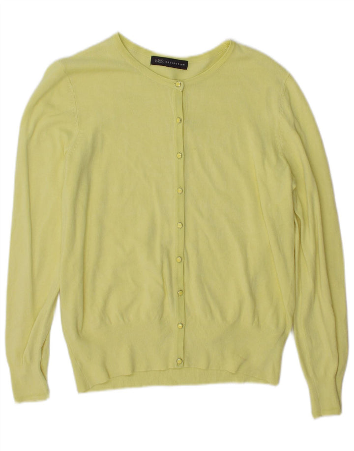 Suéter cardigã feminino Marks & Spencer Reino Unido 14 grande viscose amarela