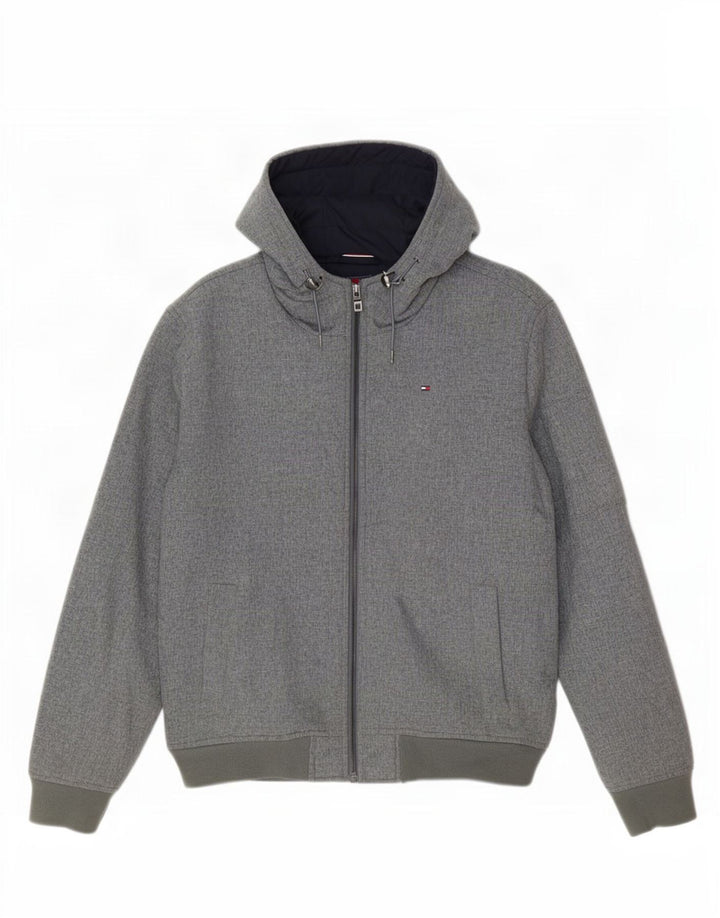 Tommy Hilfiger Suéter masculino com capuz e zíper cinza médio poliéster