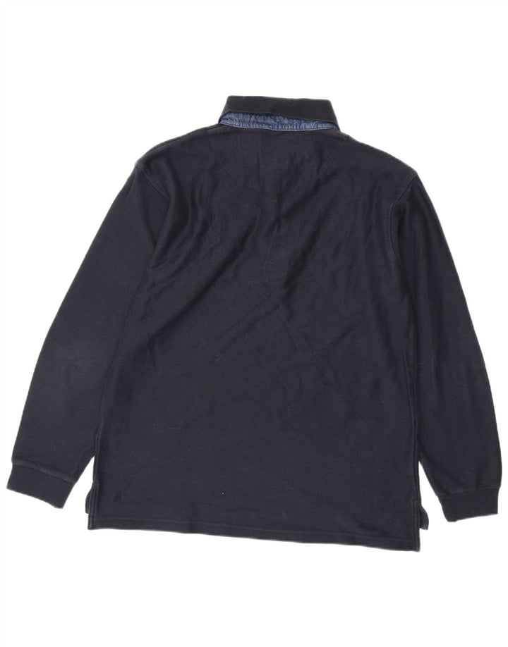 Camisa polo masculina Slam de manga comprida grande algodão azul marinho