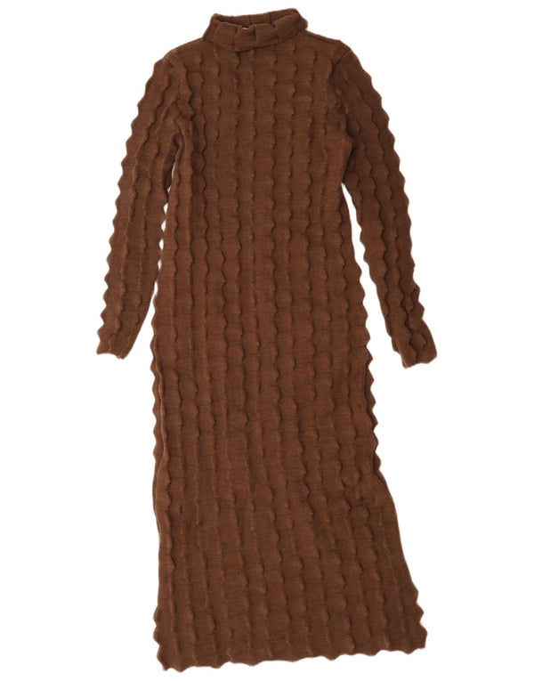 Vestido jumper feminino Zara de manga comprida Reino Unido 10 pequeno marrom acrílico