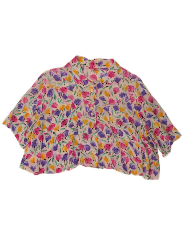 Blusa feminina vintage oversized cropped UK 10 pequena floral multicolorida