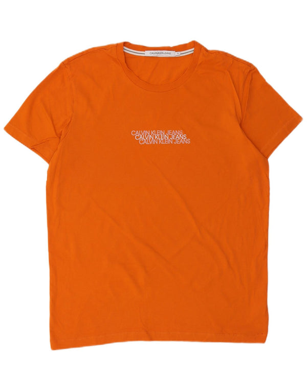 Calvin Klein Jeans Camiseta masculina gráfica Top XL Laranja Algodão