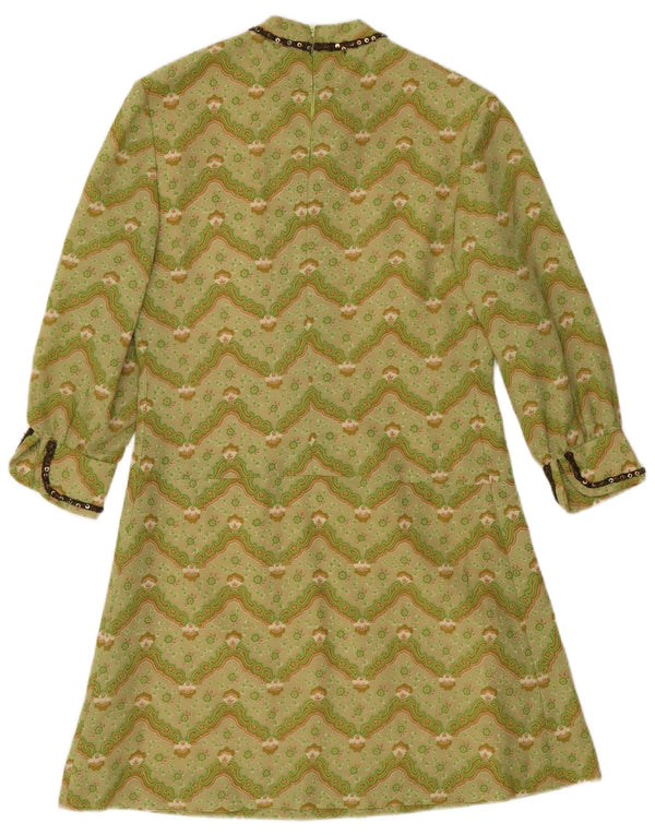Vestido feminino vintage manga 3/4 linha A Reino Unido 12 verde médio Chevron