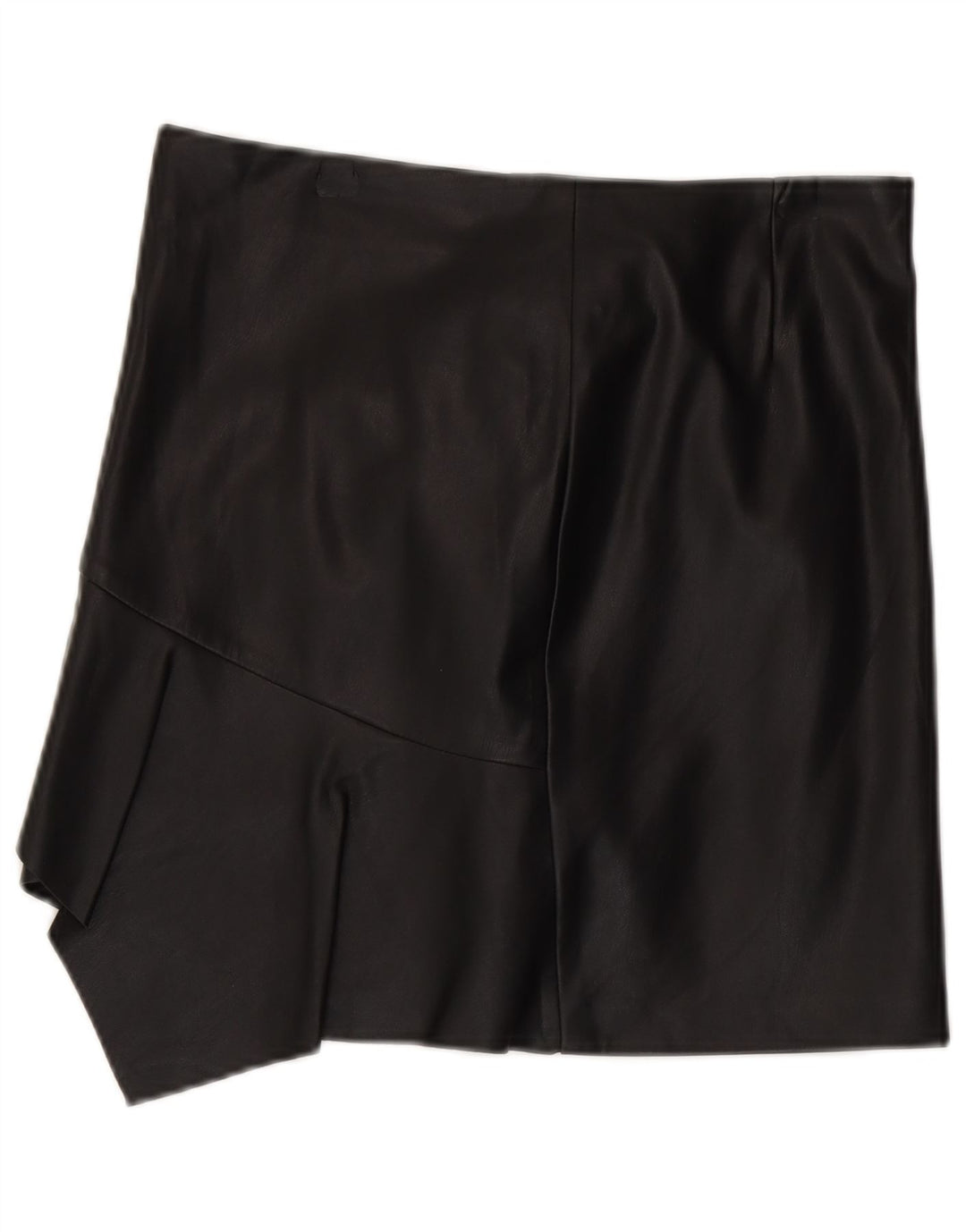 Saia de couro assimétrica feminina Sisley UK 12 médio W30 poliéster preto