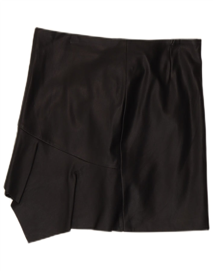 Saia de couro assimétrica feminina Sisley UK 12 médio W30 poliéster preto
