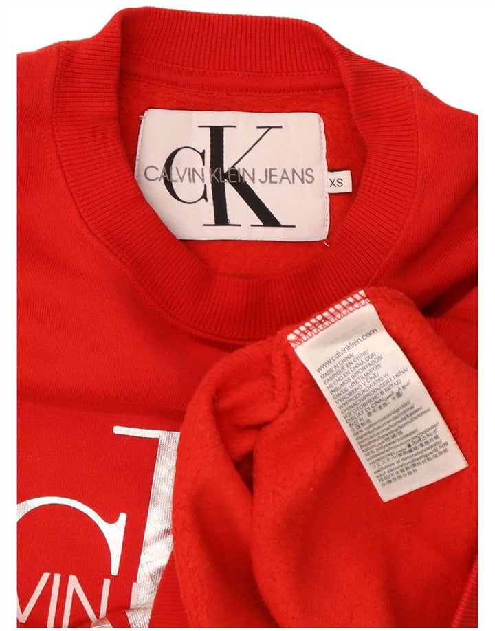 CALVIN KLEIN JEANS Suéter feminino oversized cropped UK 6 XS vermelho