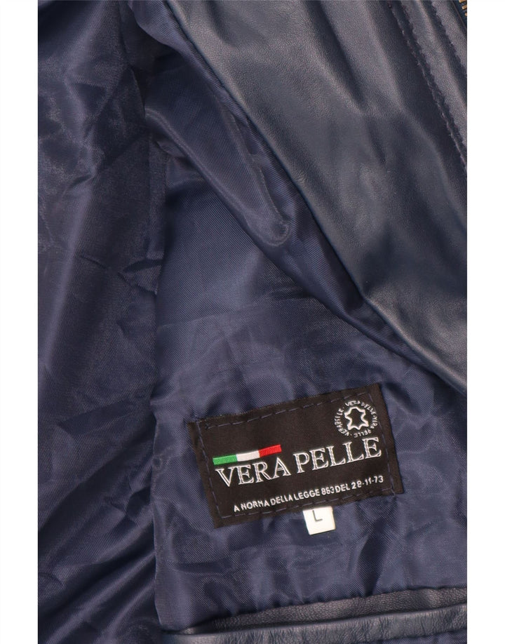 Jaqueta feminina de couro com capuz VINTAGE Reino Unido 14 grande couro azul marinho