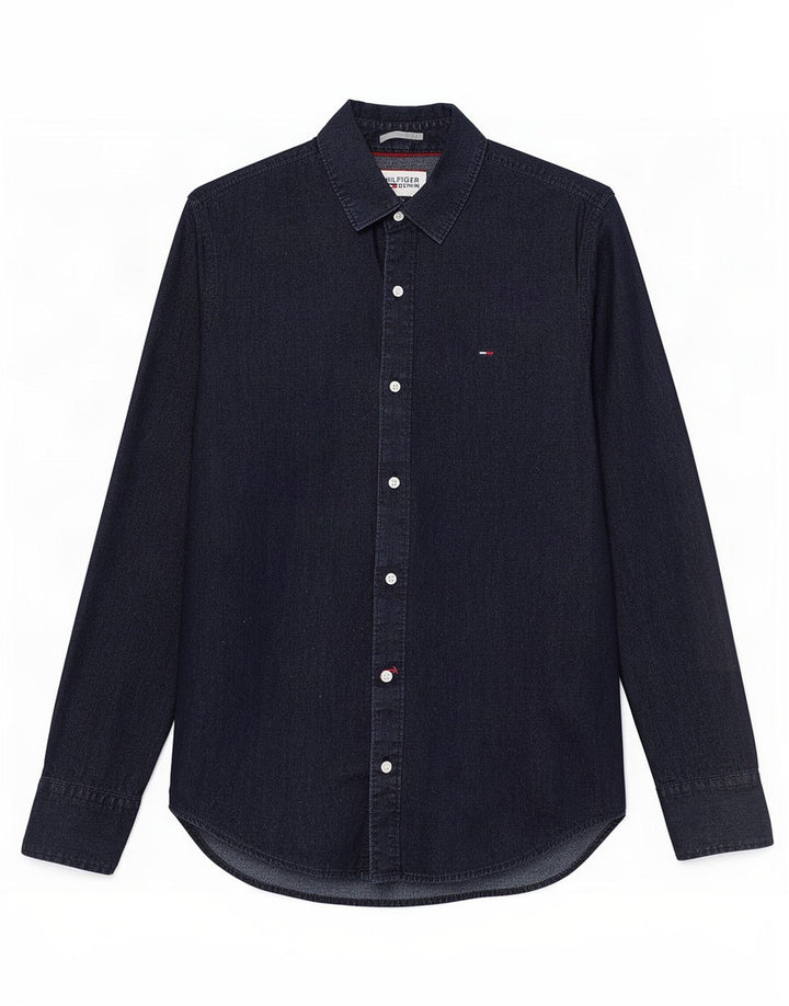 Camisa masculina Tommy Hilfiger Slim Fit média preta de algodão clássica