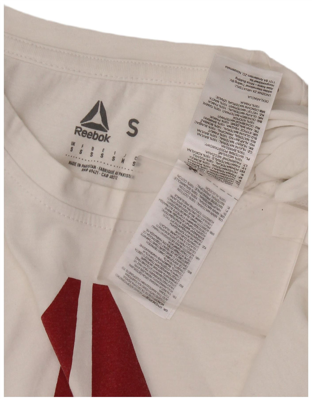 REEBOK Camiseta masculina gráfica top pequeno algodão branco