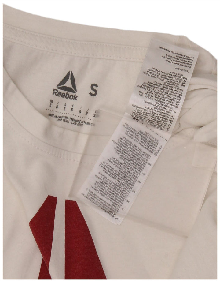 REEBOK Camiseta masculina gráfica top pequeno algodão branco