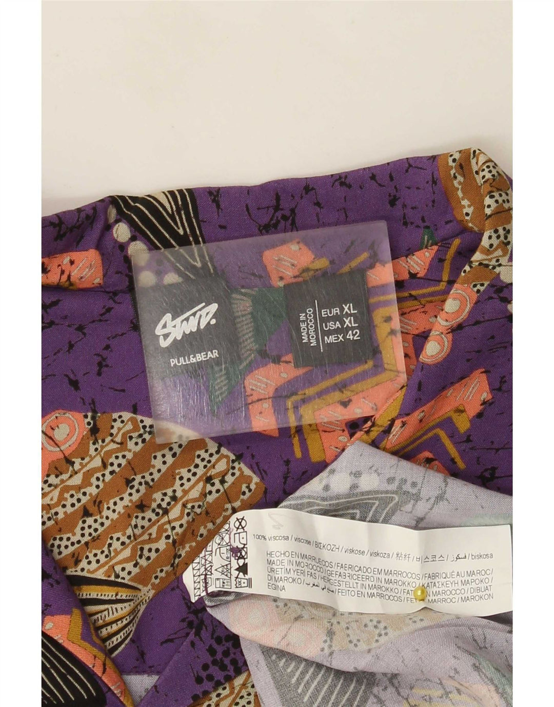 Pull & Bear Mens STWD Camisa Havaiana de Manga Curta XL Roxo Geométrico