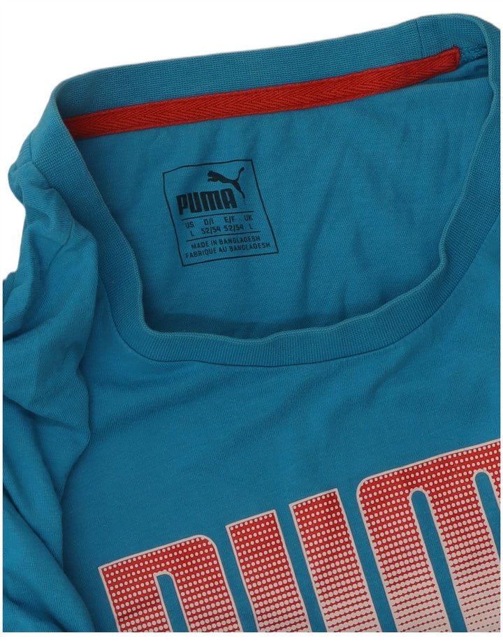 Camiseta masculina PUMA com estampa gráfica grande azul