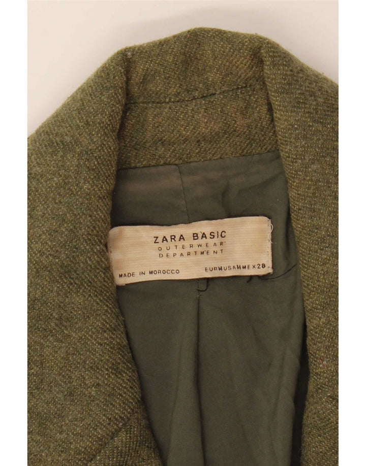 Jaqueta blazer feminina Zara com peito duplo Reino Unido 12 poliéster cáqui médio