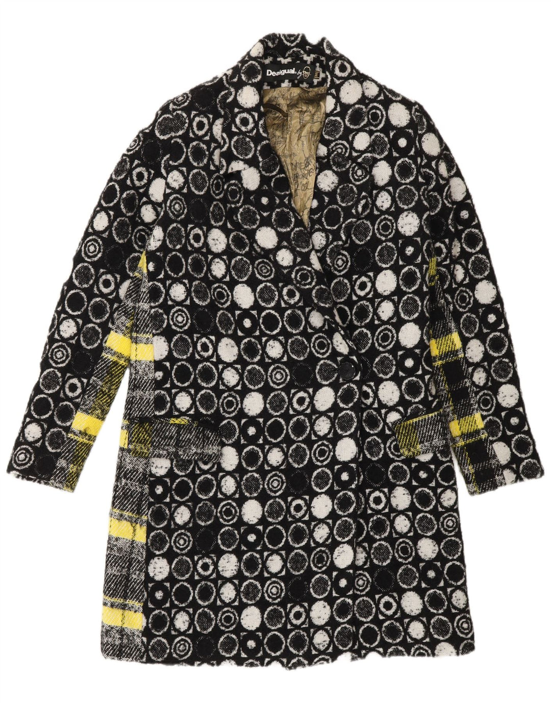 Sobretudo feminino Desigual EU 36 pequeno preto geométrico viscose