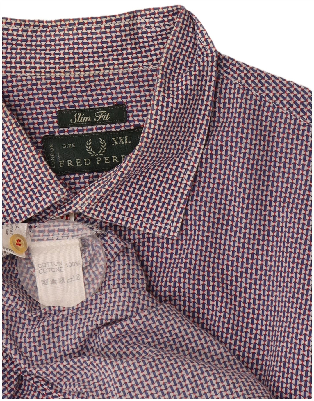 Camisa masculina Slim Fit Fred Perry 2XL algodão geométrico azul marinho