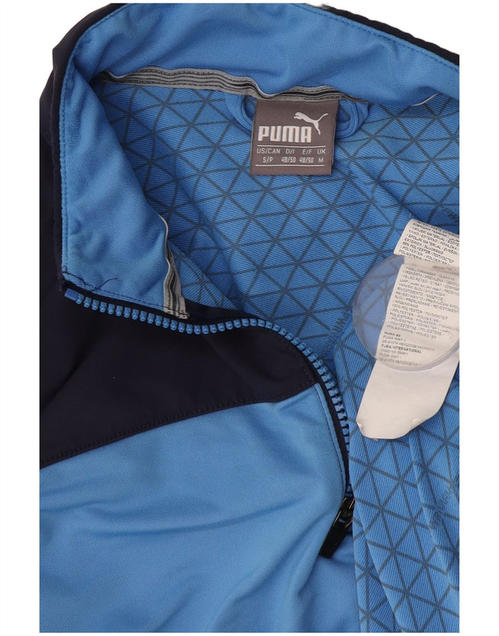 Puma Mens Zip Neck Pulôver Treino Top Azul Médio Colourblock Poliéster