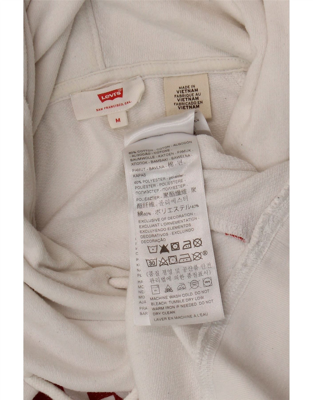 Suéter feminino com capuz gráfico LEVI'S Reino Unido 14 algodão branco médio