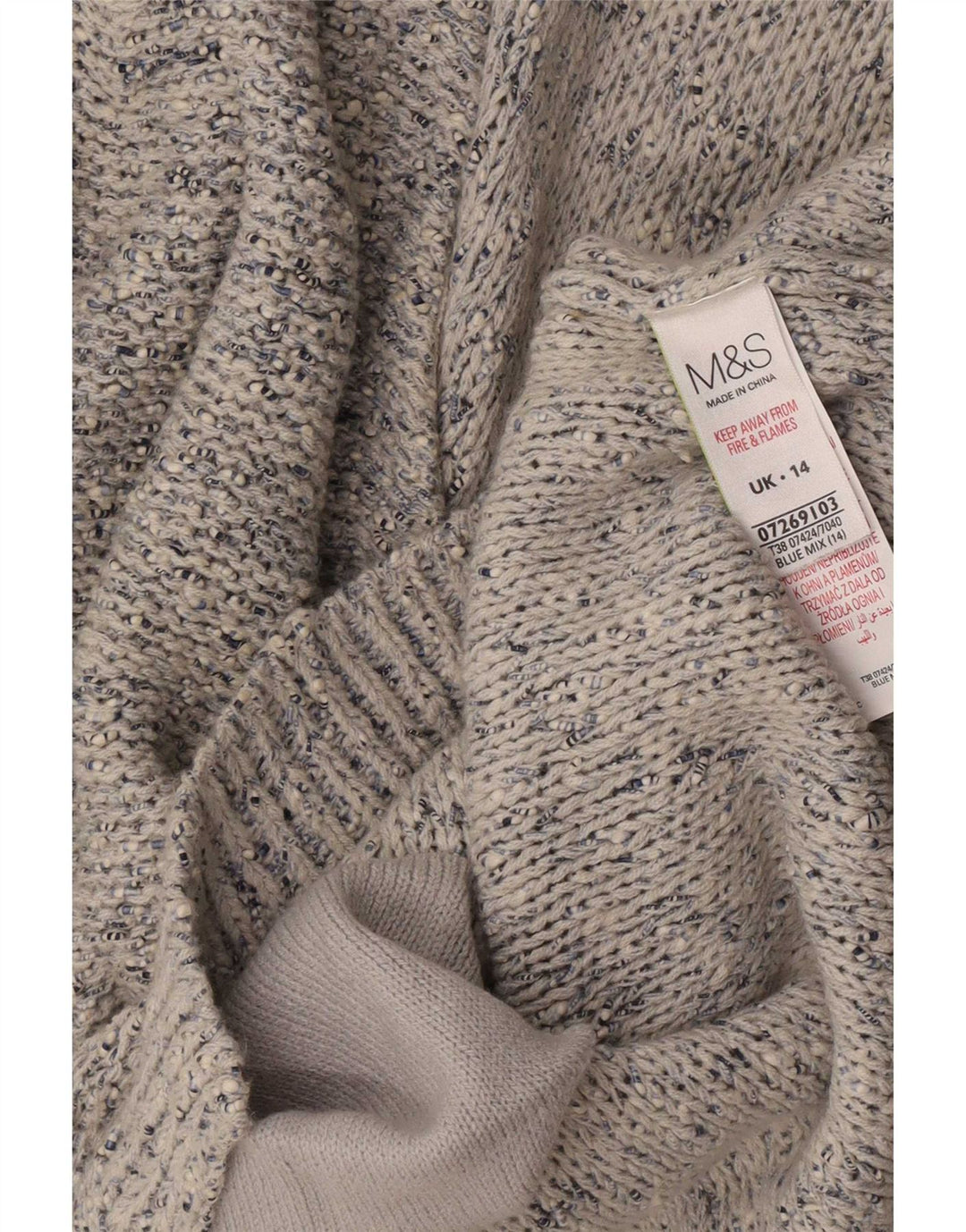 Suéter cardigã feminino Marks & Spencer Reino Unido 14 algodão manchado azul médio