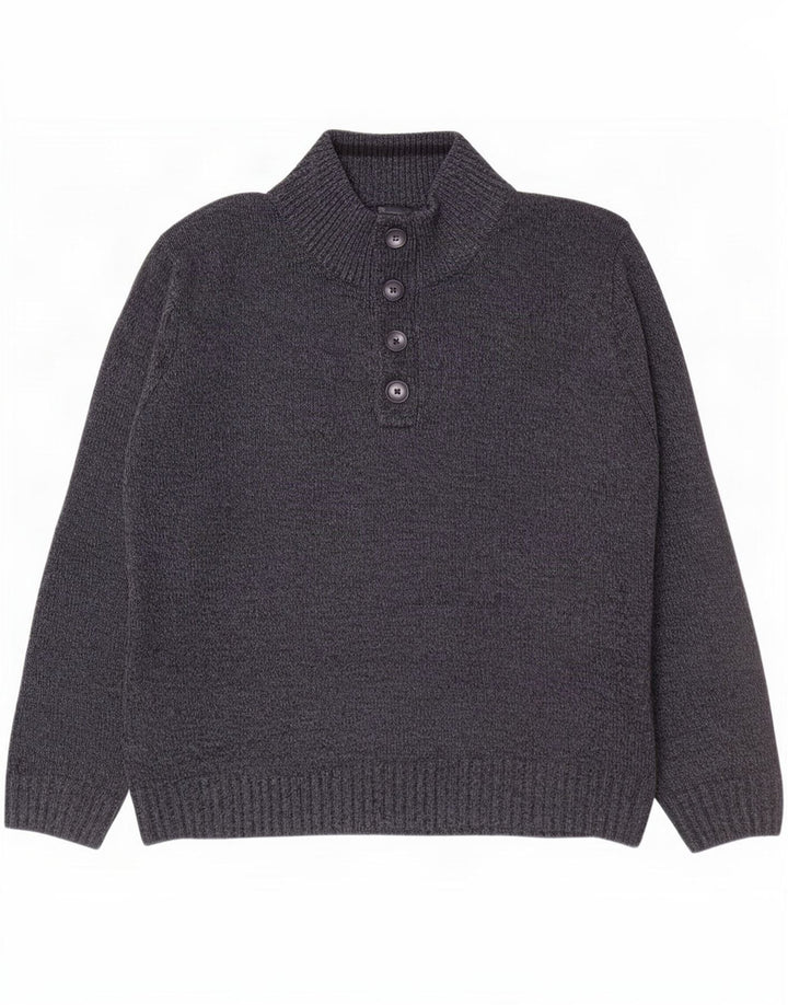 Suéter masculino Marks & Spencer com gola com botão grande azul marinho salpicado