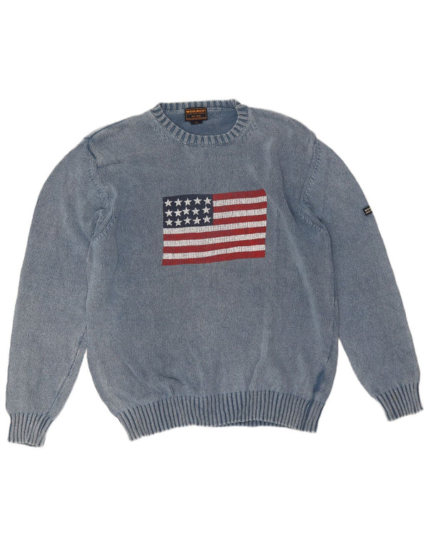 Suéter masculino Woolrich com gola redonda e algodão azul XL