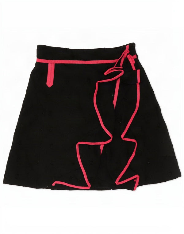 Saia feminina Karen Millen com babados UK 8 pequena W26 algodão geométrico preto