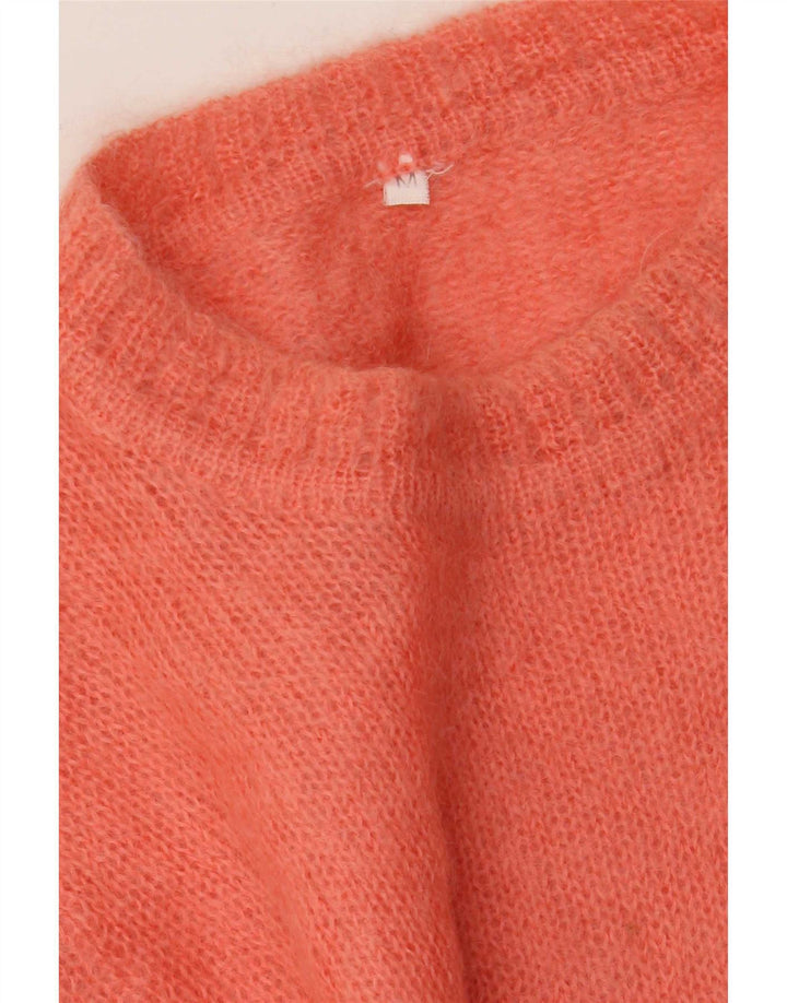 Suéter feminino vintage com gola redonda UK 12 rosa médio