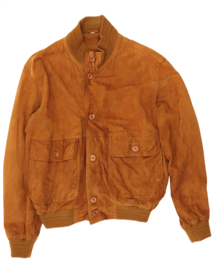 Jaqueta bomber de camurça masculina VINTAGE solta ajuste UE 46 couro bege pequeno